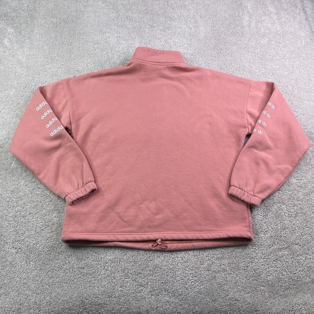 Adidas Sweatshirt Womens Medium Pink Trefoil Repeat Quarter Zip Pullover Sweater - Picture 9 of 13